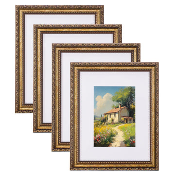 8x10 Vintage Picture Frame, Glass Cover, Bronze Gold, 4-Pack