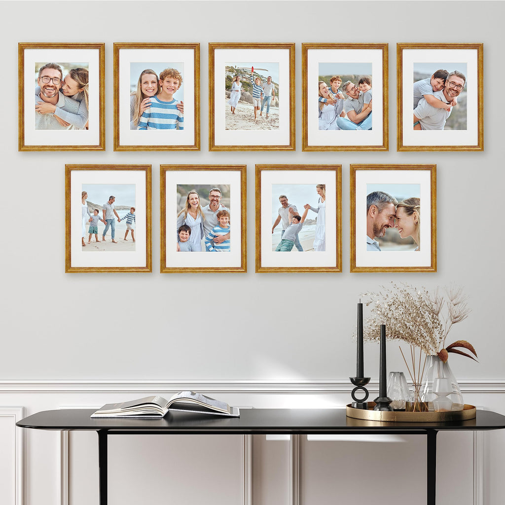 9 Piece Gallery Wall Frame Set, 11x14 Inch, Beaded Antique Bronze