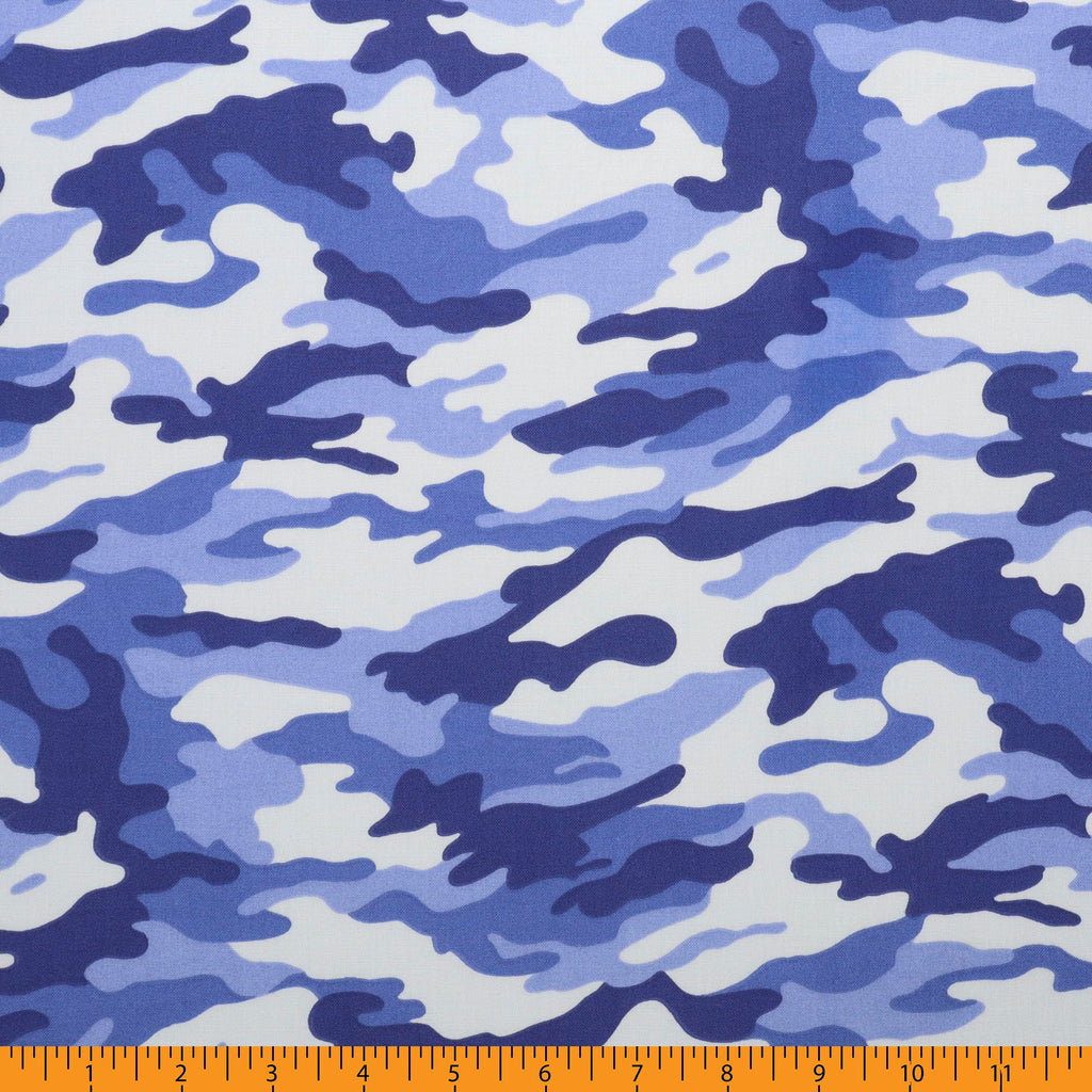 Camo Cotton Fabric, Blue Cut by The Yard