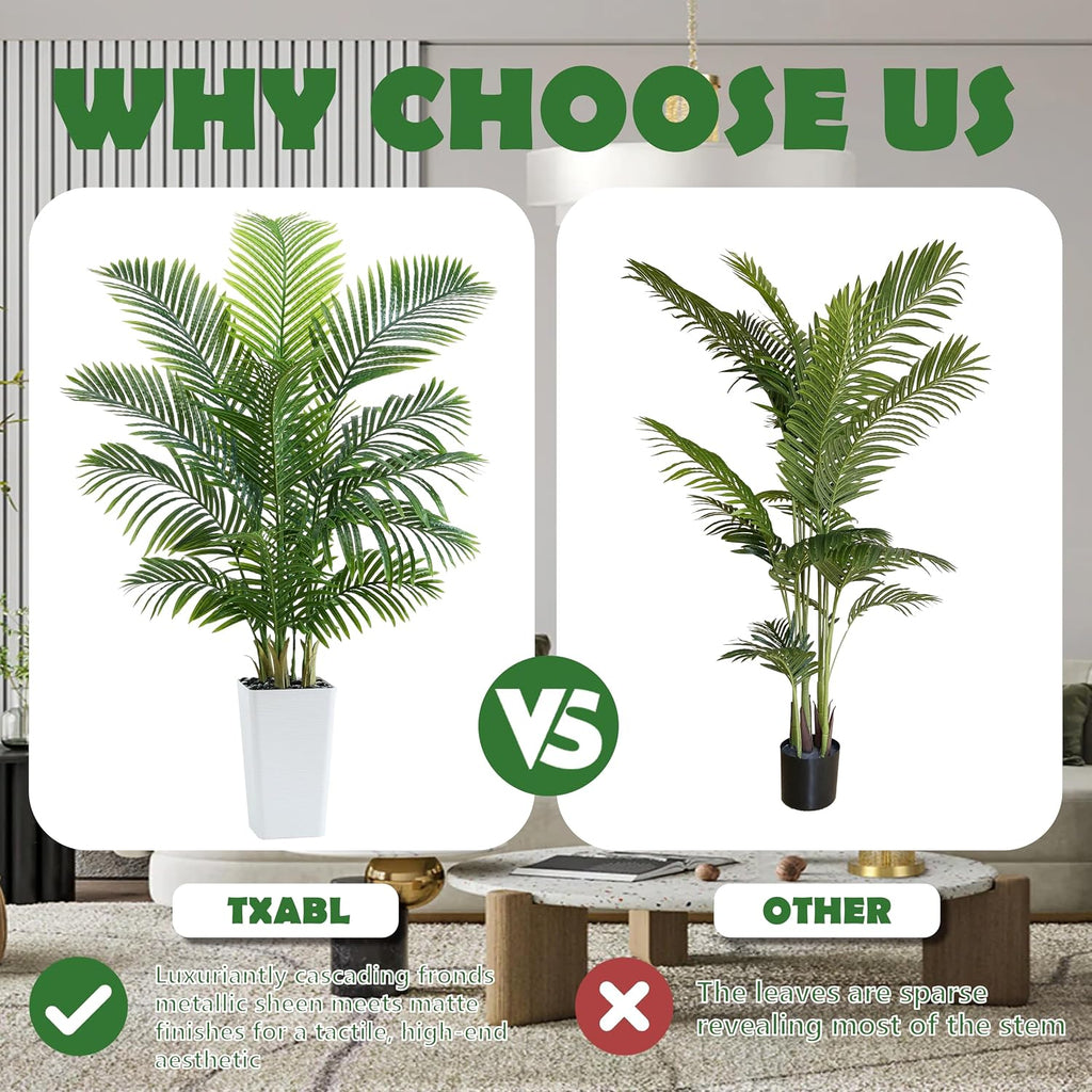 Artificial Palm Tree 5FT - Tall Fake Tree with White Taper Planter & Pebbles, UV Resistant, Large Potted Faux Plant