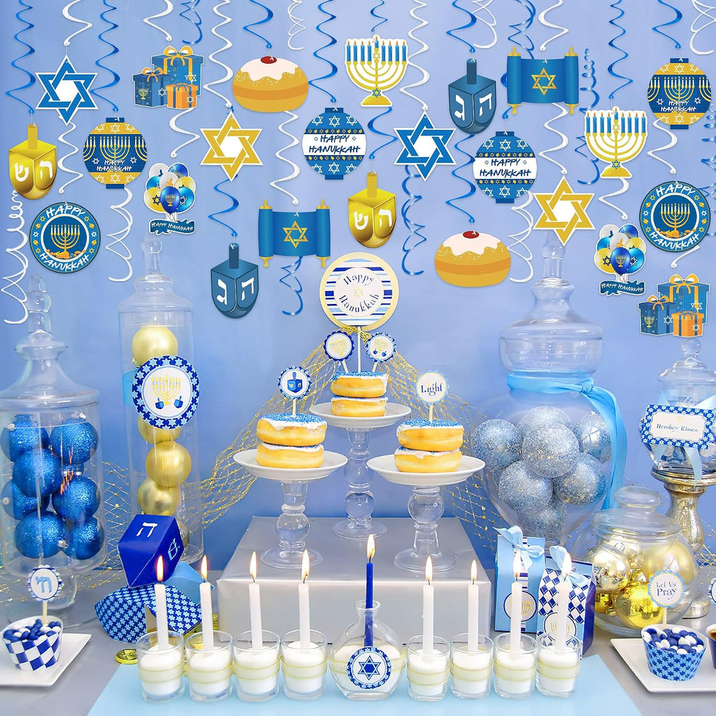 Hanukkah Decorations Hanging Swirls - Set of 36