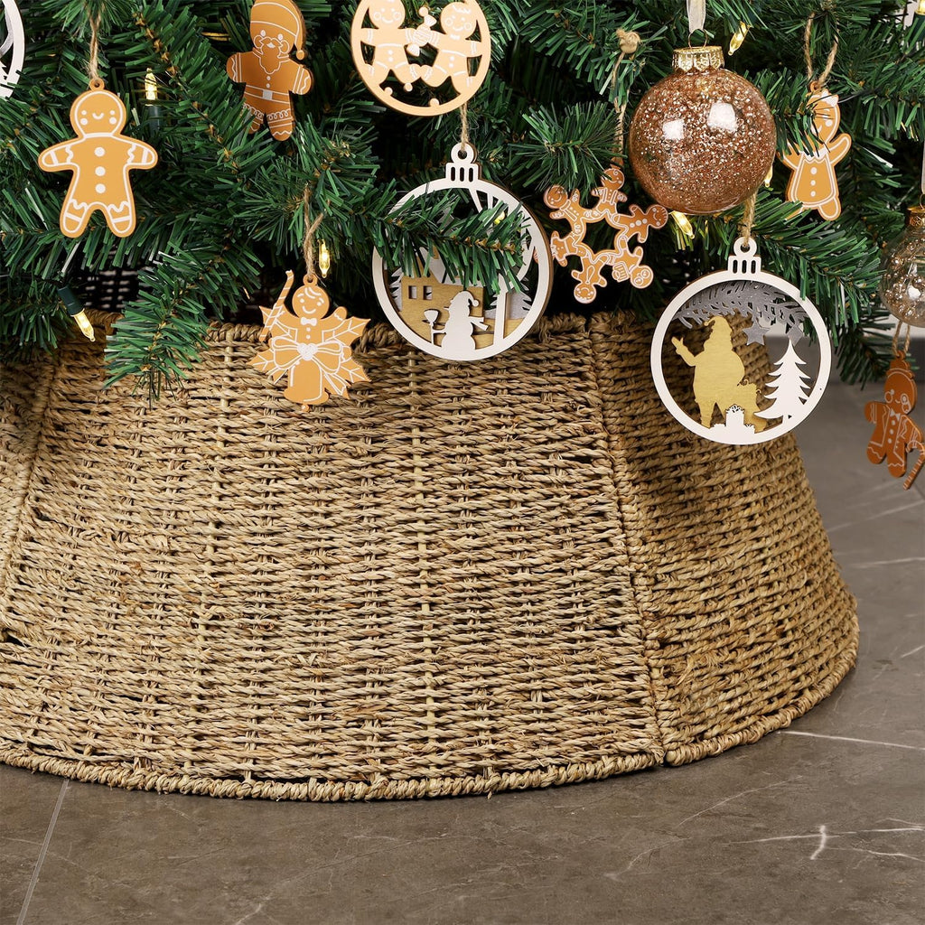 Christmas Tree Collar, 26.8" Rattan Farmhouse Christmas Tree Ring, Natural Woven Rustic Christmas Tree Skirt (Nature