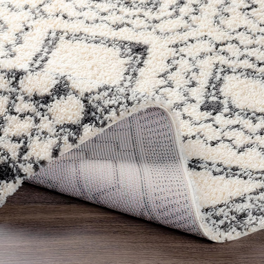 Moroccan Soft Ana Maria Shag Area Rug, Cream/Charcoal