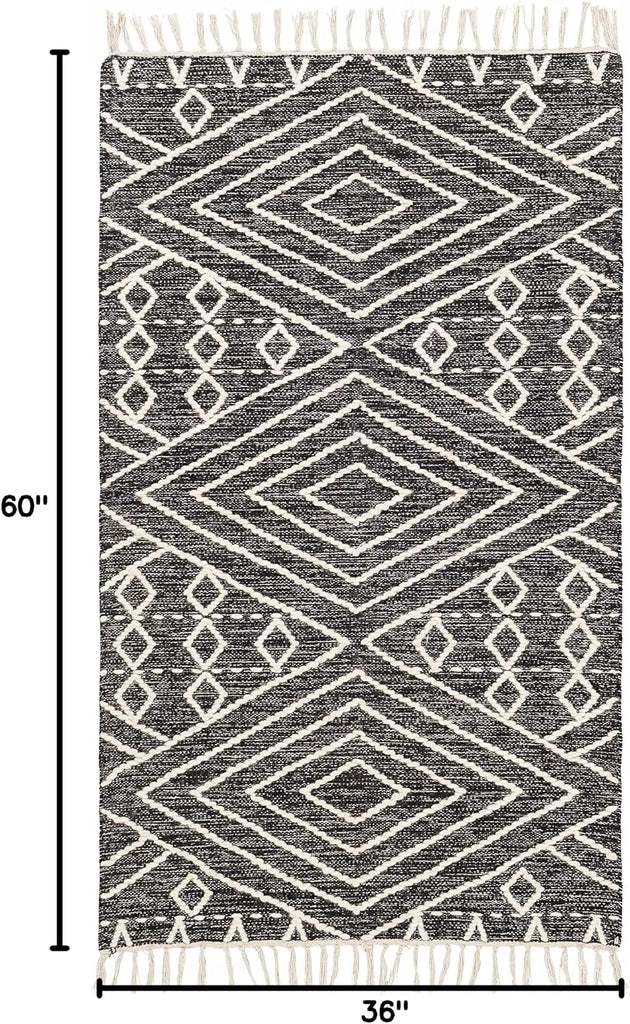 Sumac Living Room, Bedroom Area Rug - Geometric Diamond Tribal Trellis Border - Bohemian Transitional Tribal Boho