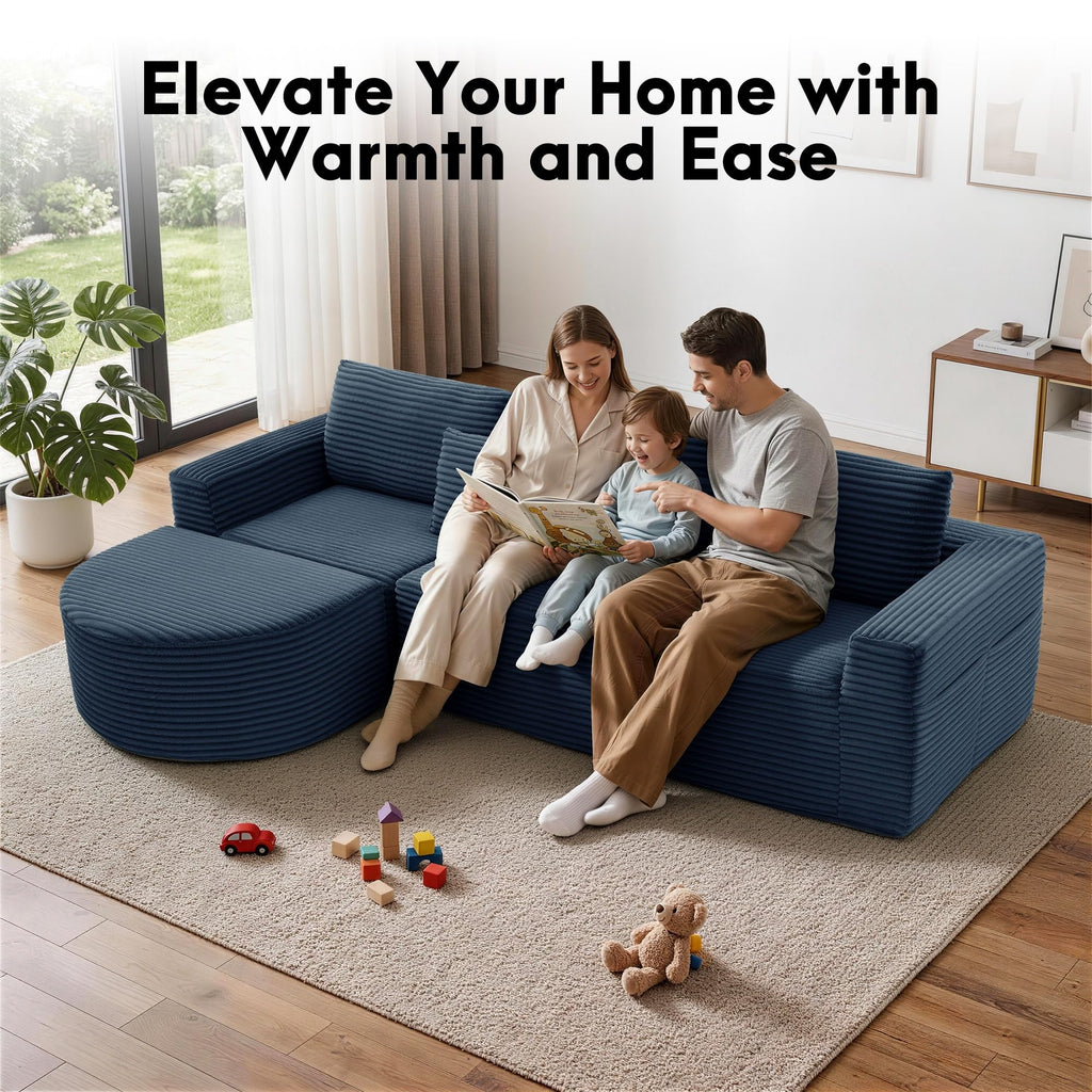 110" L-Shaped Modular Sectional Sofa with Chaise, Fluffy Corduroy Cloud Sectional Couch with Deep Seat & Side