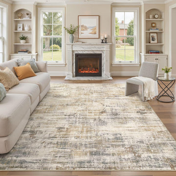 8x10 Washable Area Rug for Living Room: Modern Neutral Abstract Large Soft Low Pile Carpet Non-Slip Pet Kids Friendly