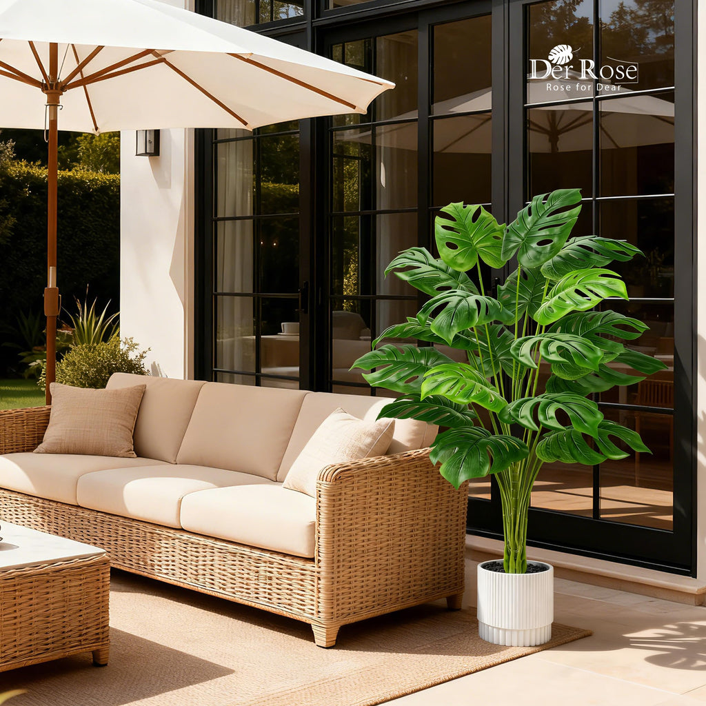 44" Artificial Plants Indoor, Monstera Floor Plant in White Pot