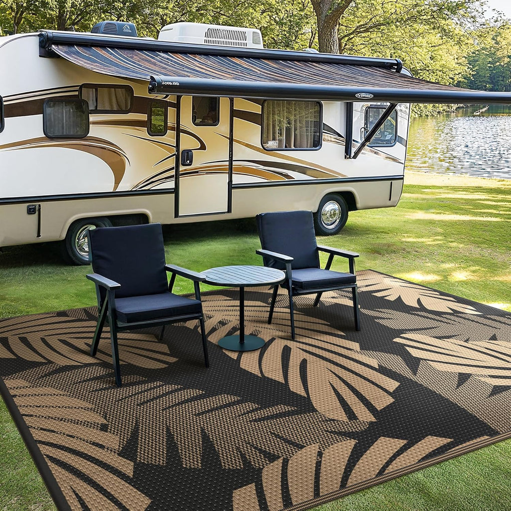 Waterproof Outdoor Rug 9' x 12' for Patio Decor, Reversible Plastic Straw Area Rugs for Camping Clea
