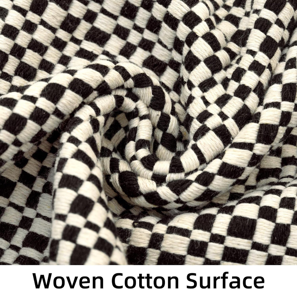 Checkered Runners 2'6''x8 Long Washable Runner Rug with Tassels Cotton Woven Entryway Rugs Checkerboard Indoor Carpet