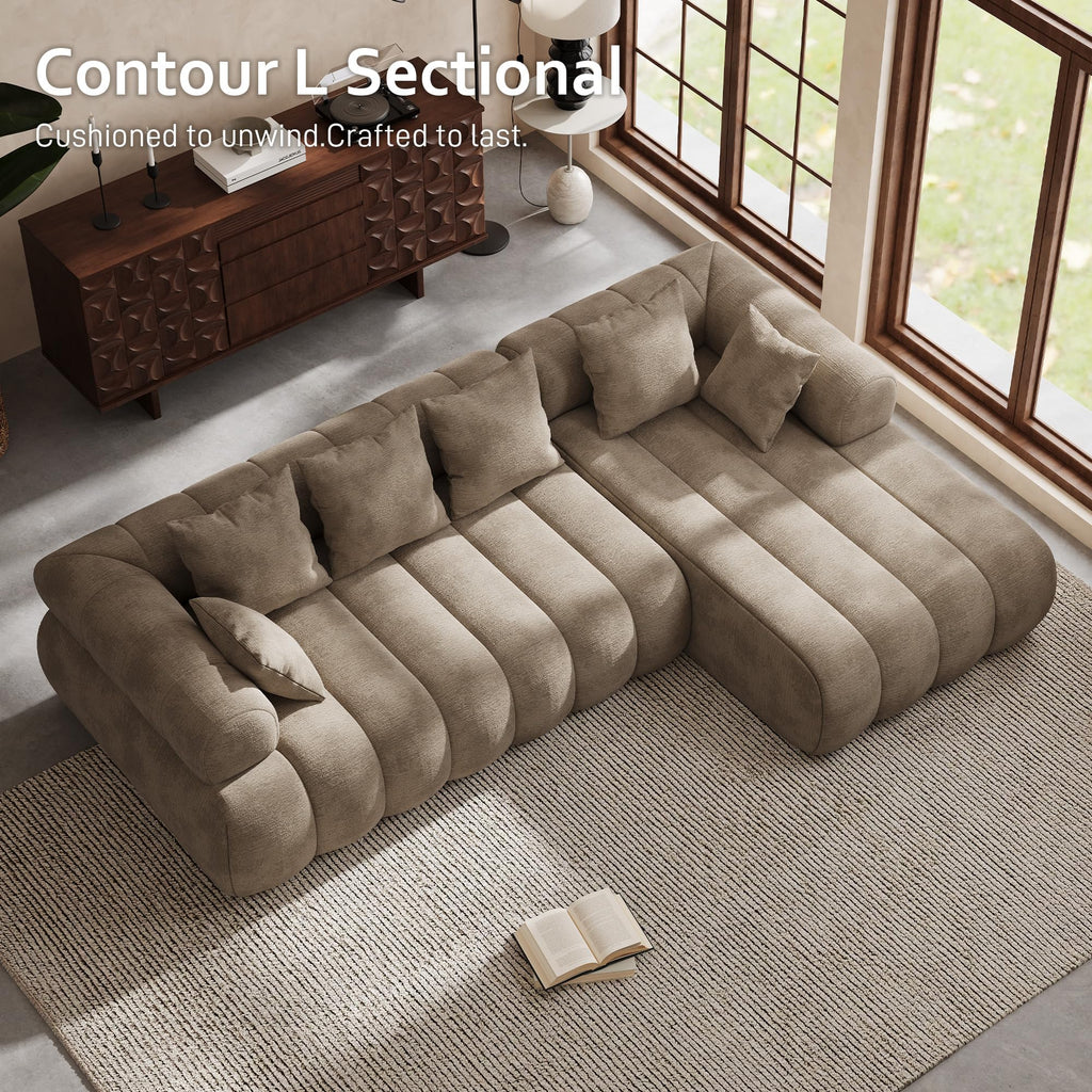111" Luxury Modern Tight Curved Back, Minimalist Style Comfy Couch Apartment, 4 Seater Modular Sectional with Right