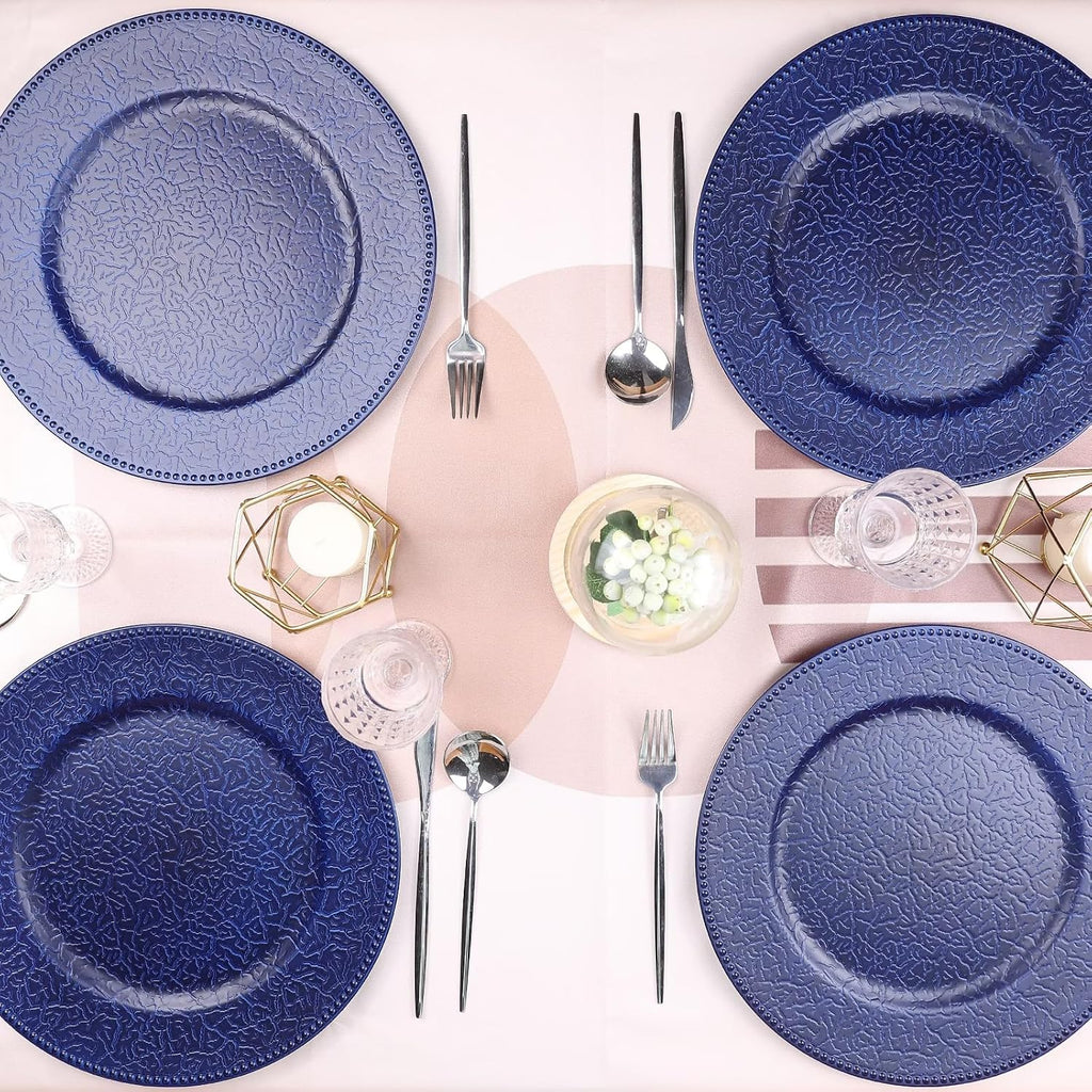 Navy Blue Charger Plates with Beaded Rims, Set of 6 Plastic Wedding Bulk Plate Charges for Dinner Plates, Table