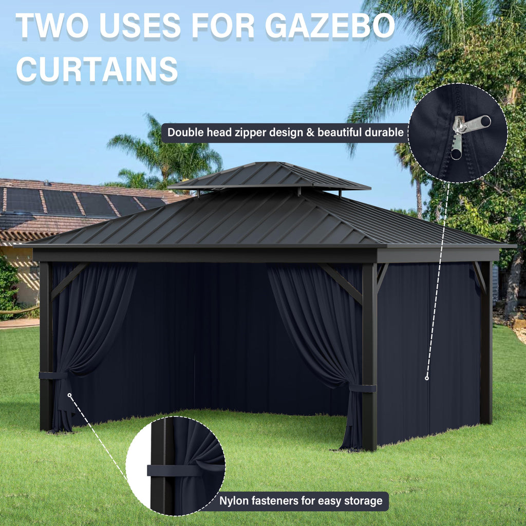 Outdoor Gazebo Curtain Replacement Universal 4-Panel Sidewalls 10' X 13', Outdoor Patio Waterproof Privacy Curtain