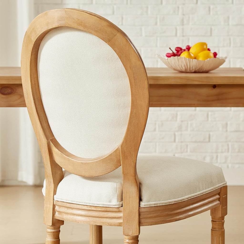 French Country Dining Chairs Set of 2, Vintage Louis-Style Chairs with Curved Backrest and Carved Solid Wood Frame for Dining Room or Restaurant