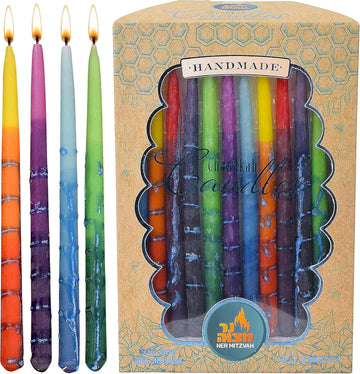 Beeswax Chanukah Candles Standard Size Fits Most Menorahs - Decorated Multi Colored Beeswax Hanukkah Candles - Set of 45