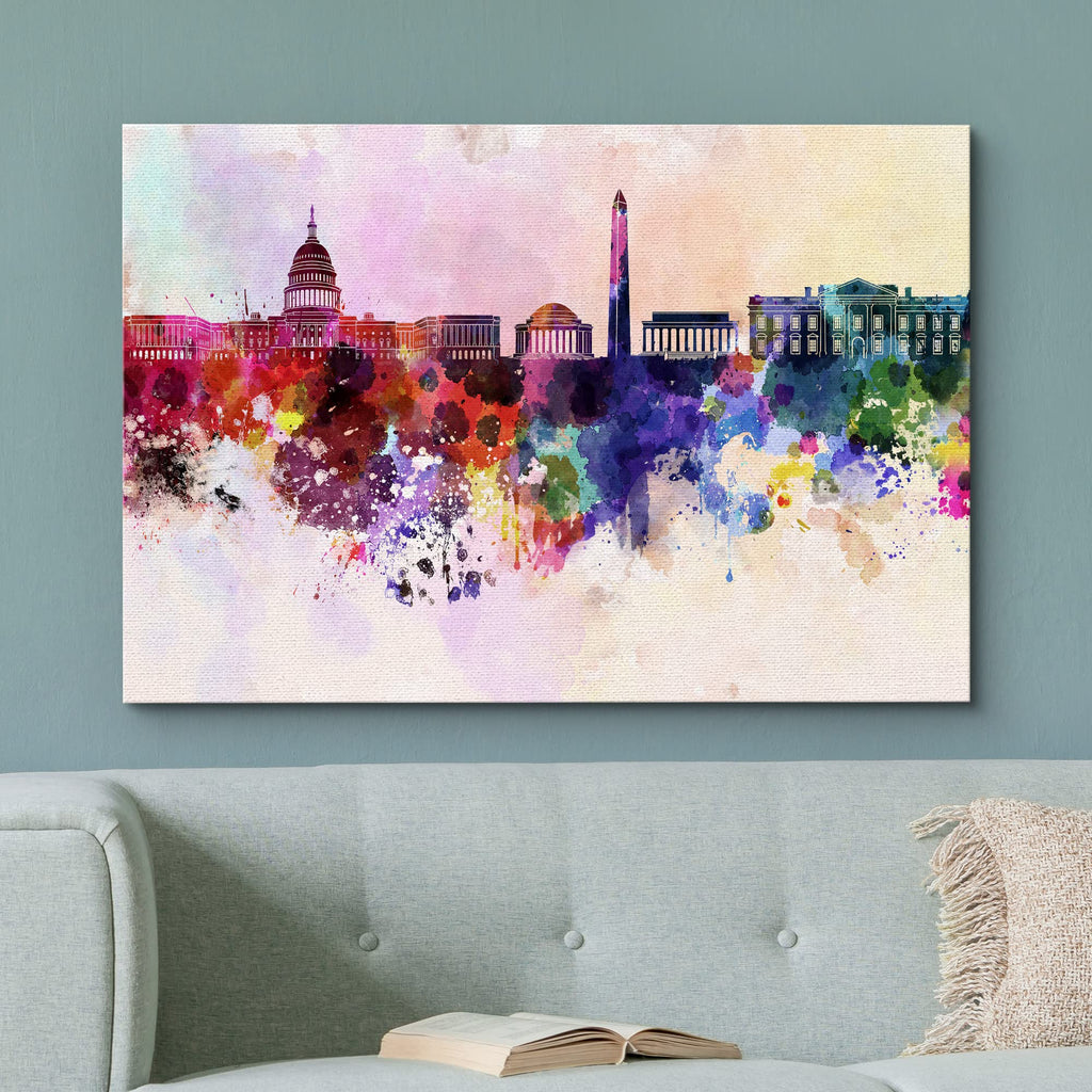 Washington Dc Skyline in Watercolor Background Wall ation 32 x 48