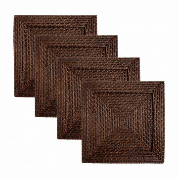 Rattan Plate Chargers Square Woven Chargers for Dinner Plates, Natural Rattan Placemats - Stylish Premium Charger Set
