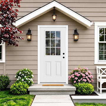 32" x 80" White 9-Lite Fiberglass Entry Door, Left-Hand Inswing