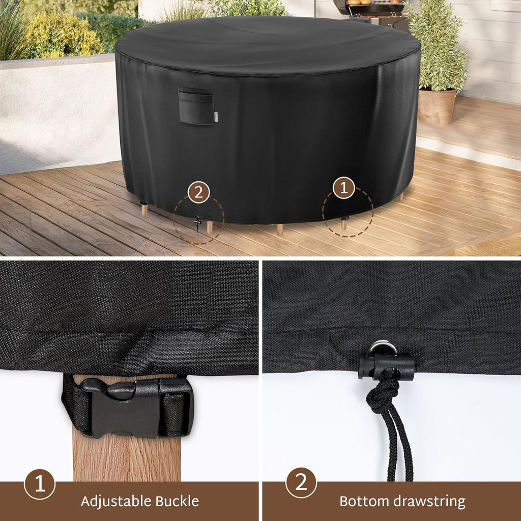 Outdoor Round Table Cover 70 x 34 inch, 6 ft, Waterproof, 600D | fit 70, 68, 66 Diameter, Weatherproof, Heavy Duty