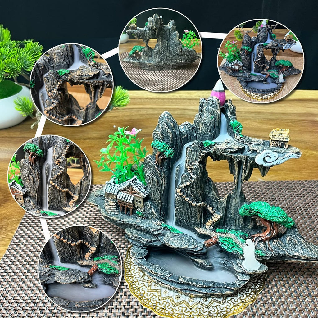 Mountain Waterfall Incense Burner,Backfall Incense Holder River, Incense Falls Meditation Decor for Room with Upgrade - Set of 100