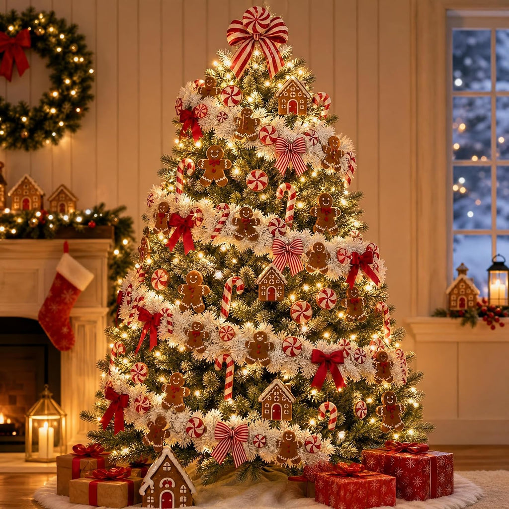 6.56 ft Gingerbread Christmas Garland for Front Door with Light