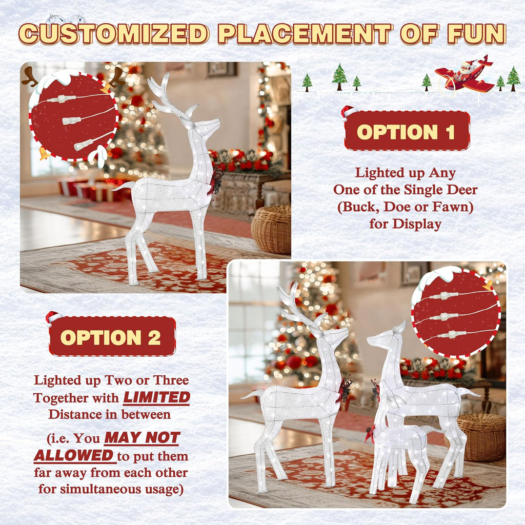 4.5FT Lighted Reindeer Outdoor Reindeer Christmas Decorations Yard with Cool Lights, 3-Piece Outdoor Christmas