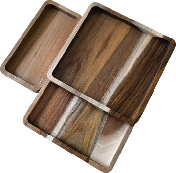 Acacia Wooden Valet Tray for Men,Natural Wood Grain EDC Tray Set Catch All for Keys Wallet Phone Glasses Watch - Set of 3