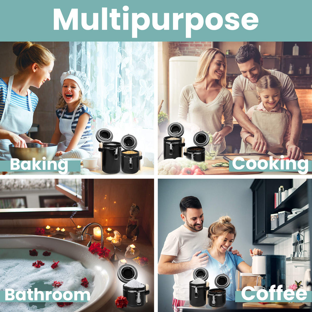 4-Piece Ceramic Kitchen Canisters Set, Airtight Containers with Wooden Spoons Reusable Chalk Labels and Marker for