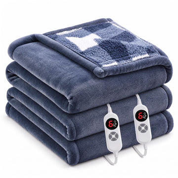 Heated Blanket Queen 84x90, Flannel & Sherpa, 6 Heat Levels Timer