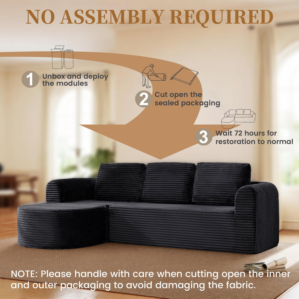 108" Boneless Couch with L-Shape Chaise, Boneless Sectional Couch, Deep Seat Cloud Modular Sectional Sofa, Comfy