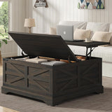 35.5''W Square Coffee Table Farmhouse Lift top Coffee Table with Large Hidden Storage, Wood Center Table, Dark Brown