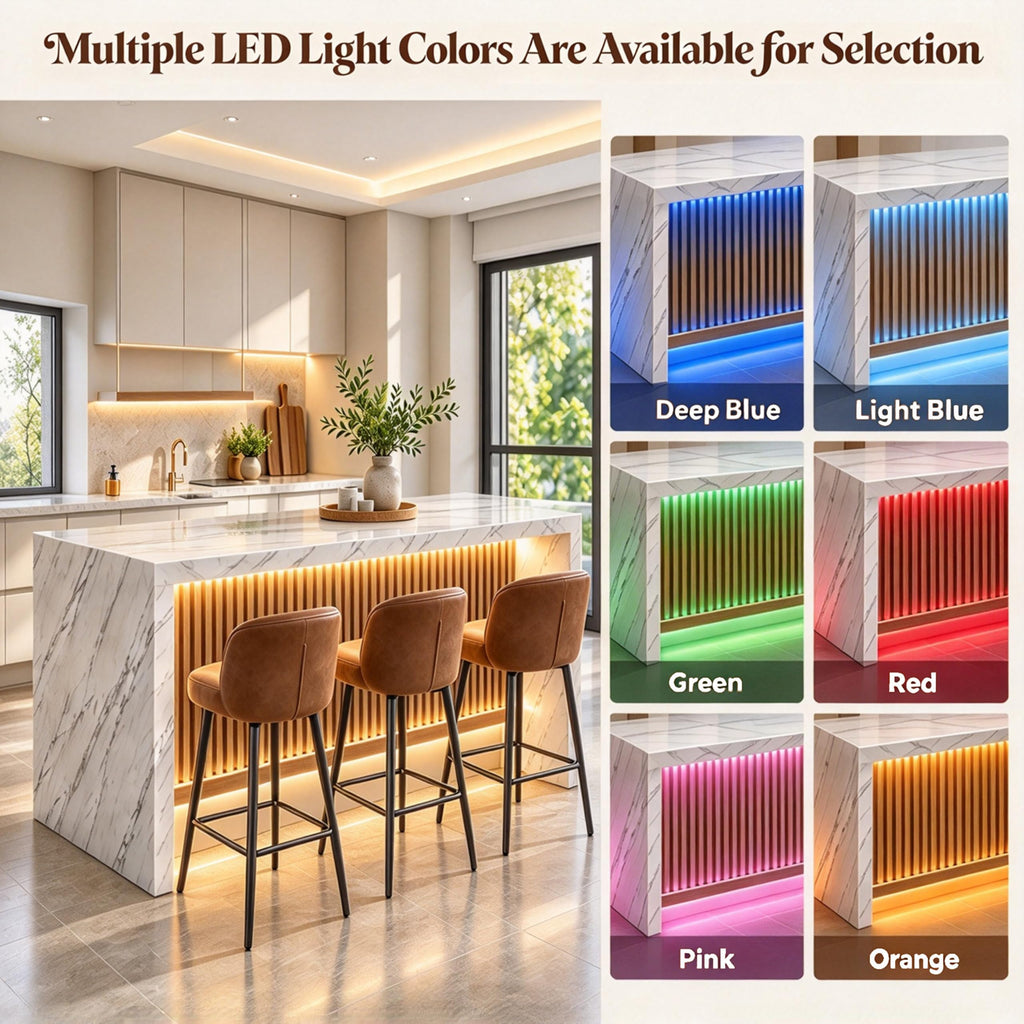 71" Kitchen Island Table with Faux Marble Top, 37.4''H Tall Modern Dining Table with LED Lights for 6 People