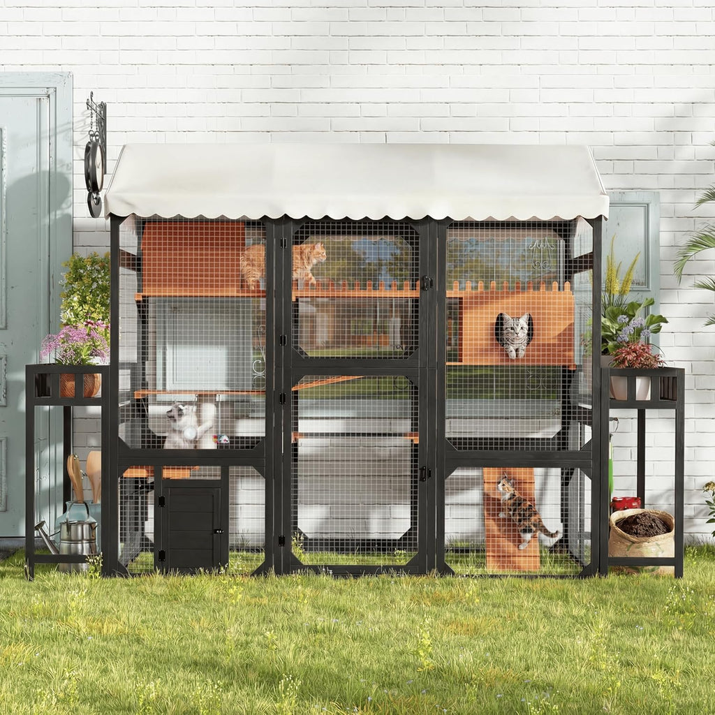 Large Outdoor Cat Enclosure Wooden Catio, Multi-Level Cat Playpen