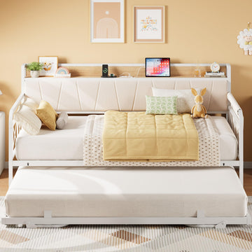 Twin Daybed with Trundle, Twin Bed Frames, White/Wood