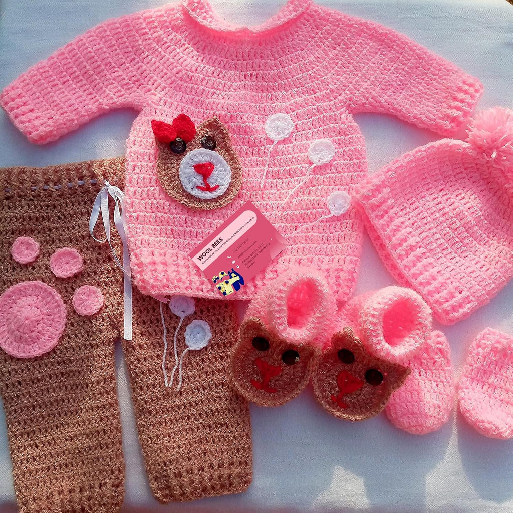 Unisex Crochet Baby Clothes Set, Cute Baby Sweater, Pants, Booties & Hat, Soft Cotton Outfit