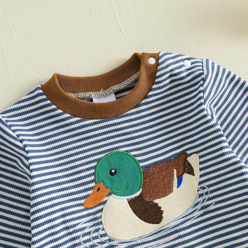 Toddler Boy Fall Outfits Duck Embroidery Baby Sweatshirt Pants Set