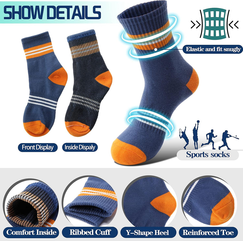 6 Pairs Kids Boys Girls Socks Athletic Basketball Youth Sport Crew Cotton Breathable Soft Socks