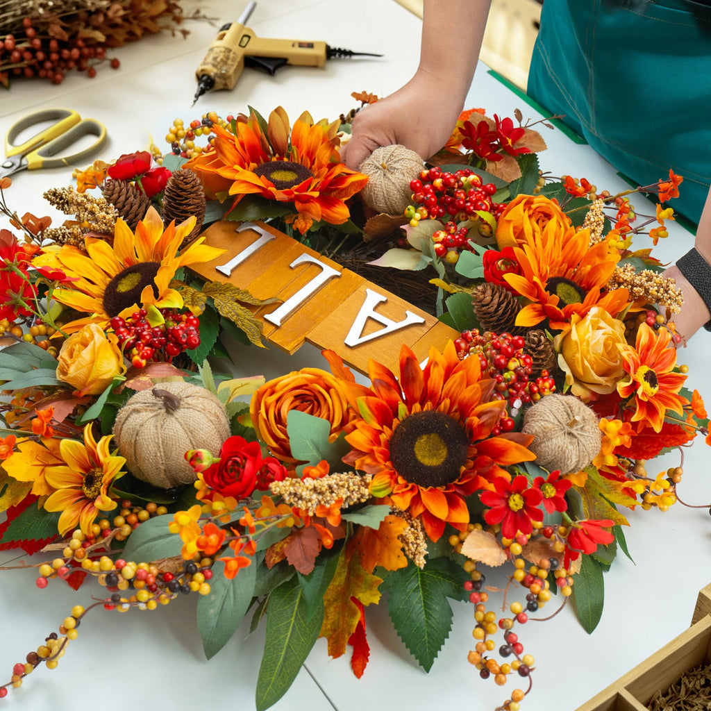 24 Inch Fall Wreaths for Front Door Autumn Wreath with Fall Sign