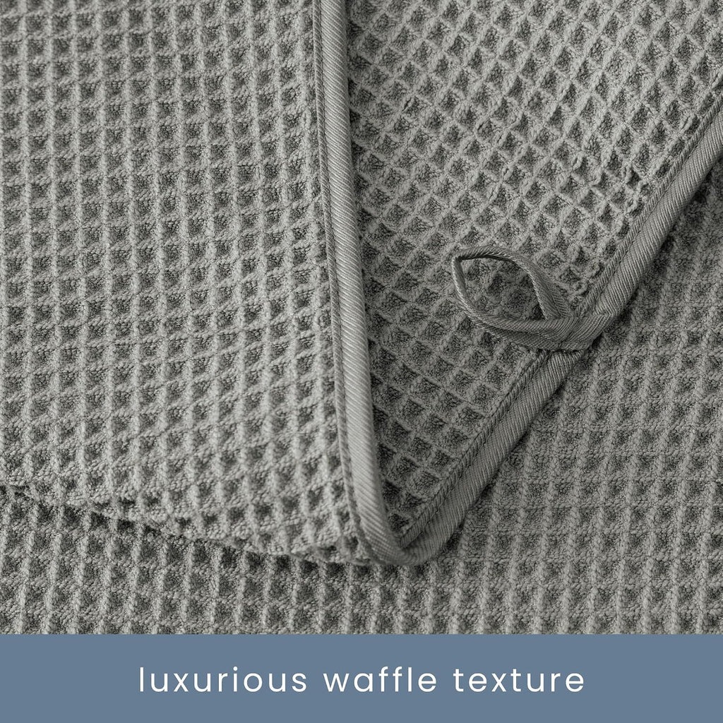 Aura Waffle Bath Towel Set, 6 Pieces, Grey | 2 Bath Towels, 2 Hand Towels, 2 Wash Cloths, Absorbent Microfiber
