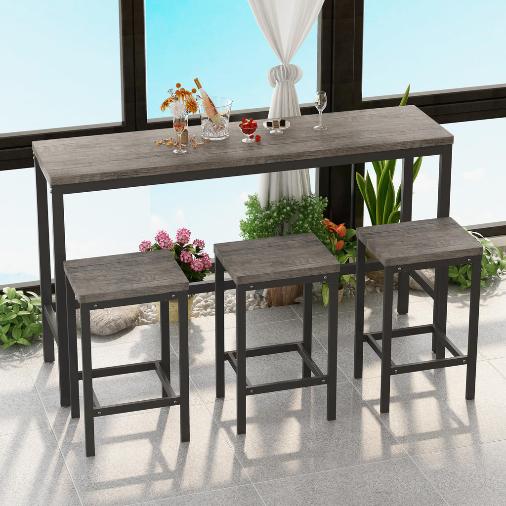 Modern Design 4-Piece Counter Height Extra Long Dining Table Set with 3 Stools and Side Table with