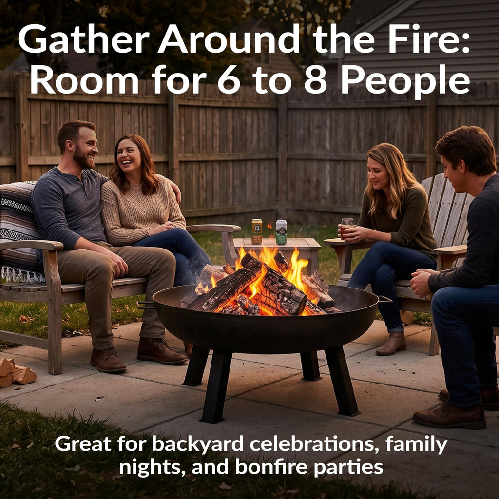 34" Heavy-Duty Cast Iron Fire Pit Bowl for Outside, Wood-Burning