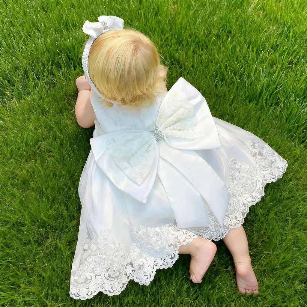 Toddler Baby Girls Embroideries Baptism Dresses Christening Special Occasions Gown for Baby Girl with Headwear