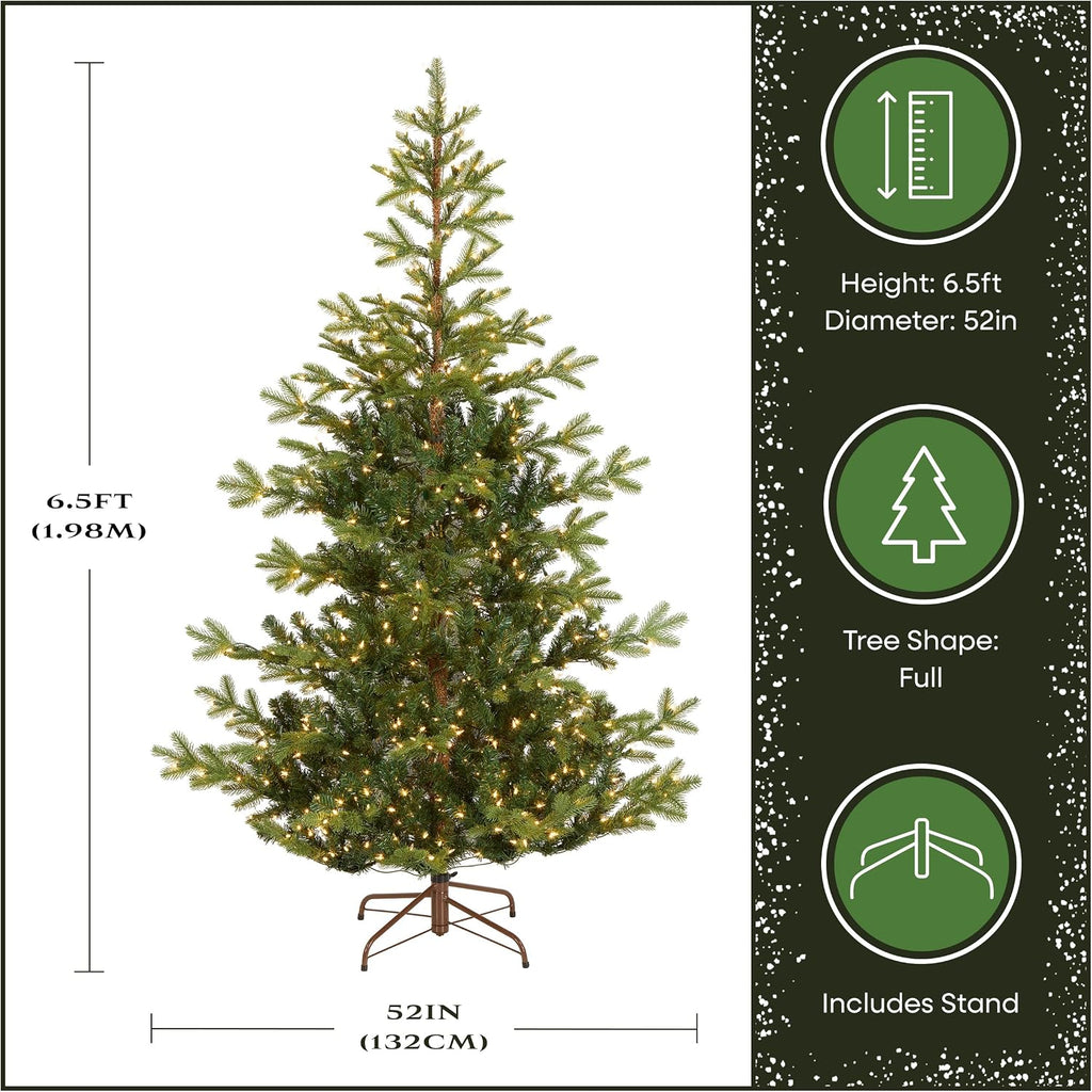 Tree Company 6.5ft Pre-Lit Norwegian Spruce Christmas Tree | 650 Clear Lights, 956 Feel Real Tips, Includes Stand
