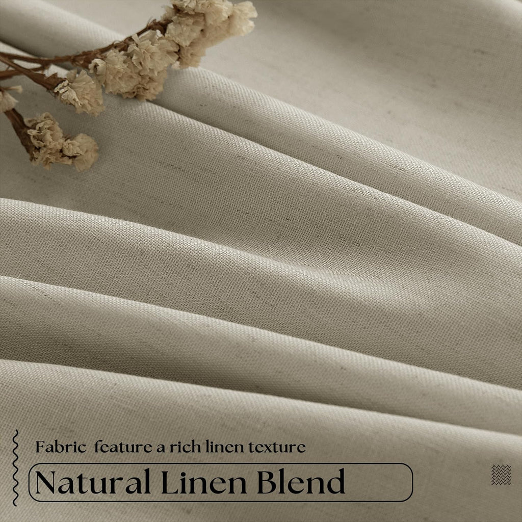 Neutral Pinch Pleat Linen Blackout Curtains 108 Inches Long 2 Panel Set for Living Room Back Tab Pleated Drapes Room