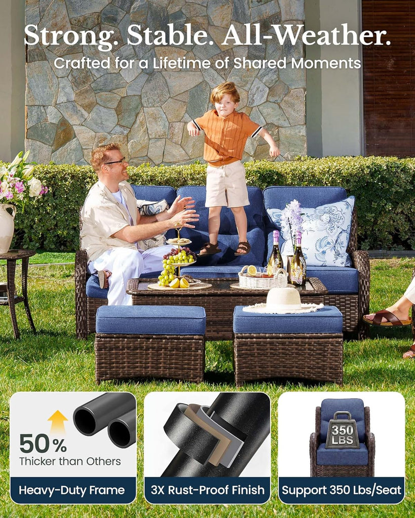 7-Piece Luxury Patio Furniture Set with 6" Thick Cushions, Weather-Resistant Wicker High Back Swivel Rocker Chairs