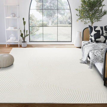 5x8 Neutral Cream Area Rug 5' x 8' | White Luxury Zen Carpet | Minimalist Ivory Rugs for Bedroom, Living Room and Dining