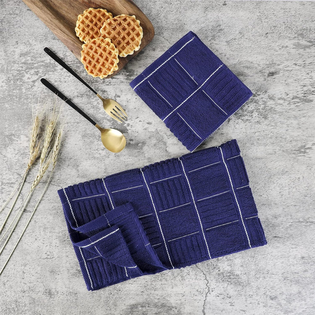 Kitchen Towels and Dishcloths Set, Four Dish Towels 16x26 Inches, Four Absorbent Dish Cloths for Washing Dishes 12x12