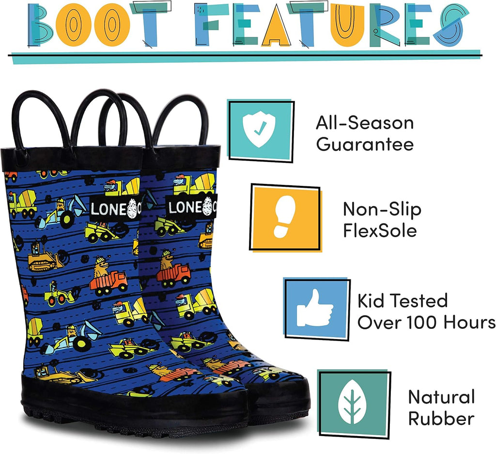Rain Boots with Easy-On Handles in Fun Patterns for Boys and Girls