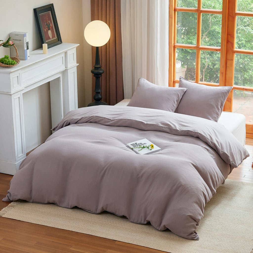 Muslin Duvet Cover Set, 100% Washed Cotton Cooling Duvet Cover for Summer, 3 Pieces Linen Like Gauze Comforter Cover