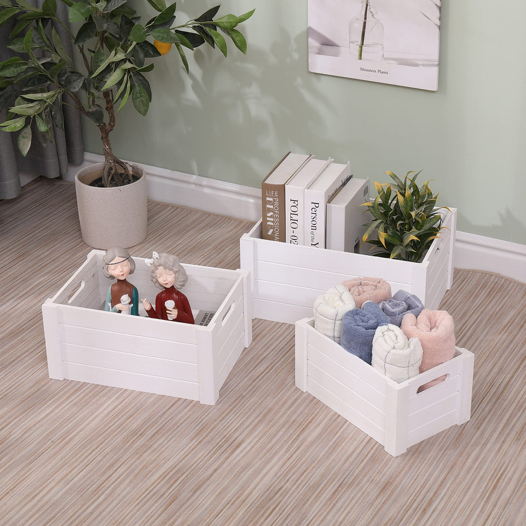 Farmhouse Modern White Wooden Crates For Storage