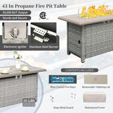 Patio Furniture Set 6 Piece PE Rattan Outdoor Conversation Sets Grey Wicker Couch Sectional Sofa with Fire Pit